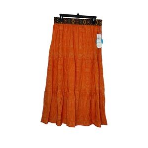 Wet Swim Orange Tiered Maxi Skirt, Linen Blend, NWT, Size Large, Elastic Waist